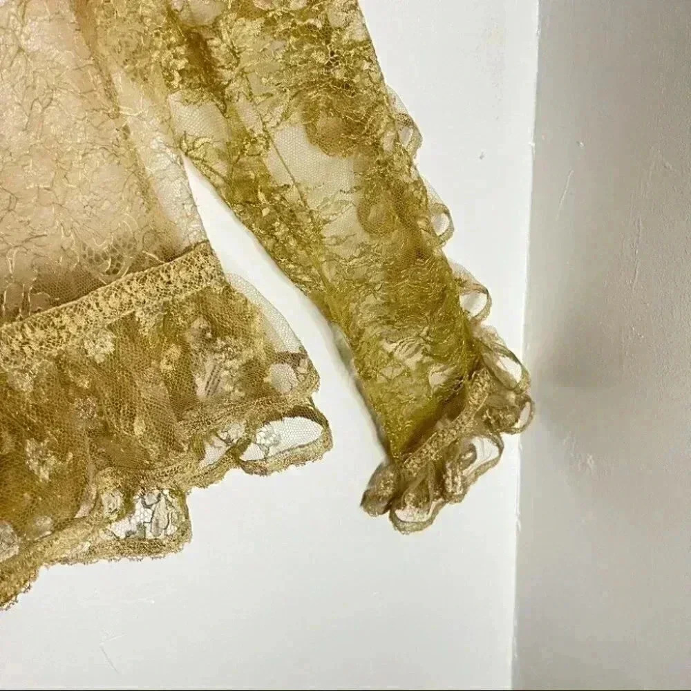 NWT Ulla Johnson Yves Metallic Gold Floral Lace Blouse - Picture 10 of 12